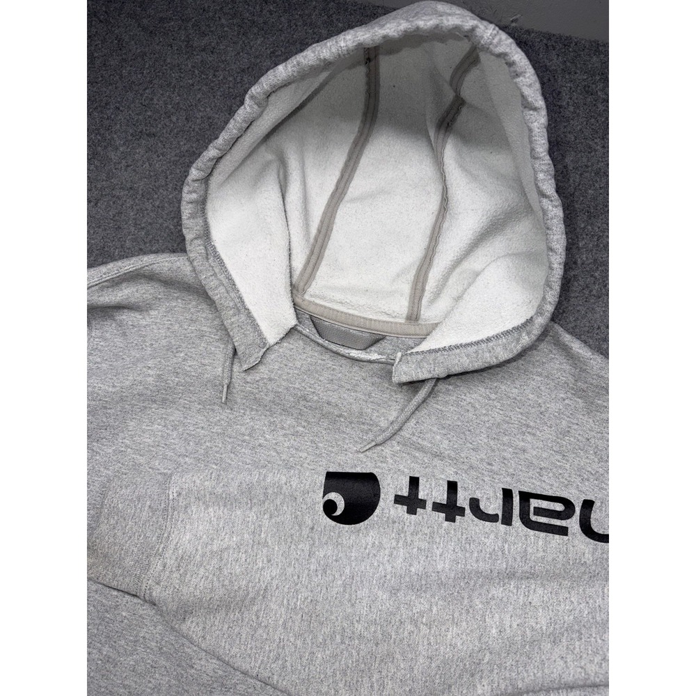 Carhartt Hoodie Mens Large Grey Graphic Logo Sleeve Pullover Sweatshirt K288